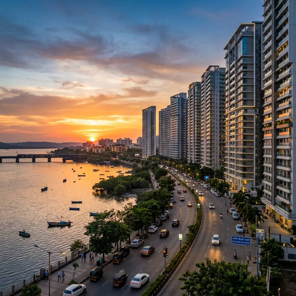 Navi Mumbai skyline at sunset